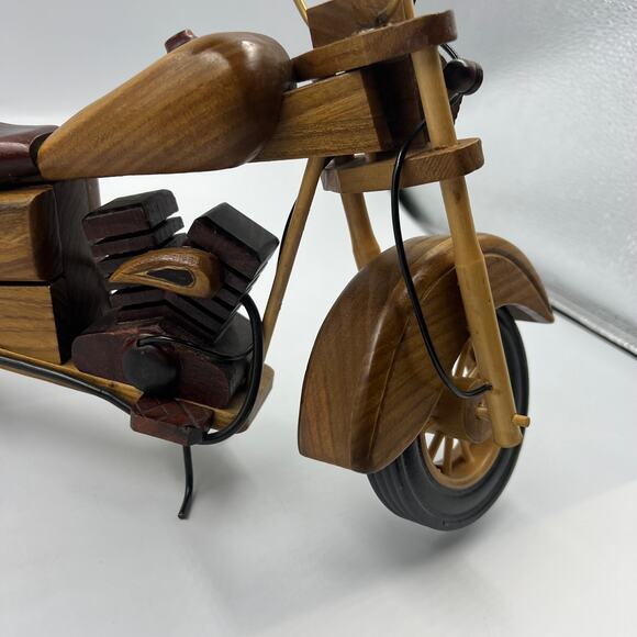 Vintage Handmade Exotic Hard Wood Decorative Motorcycle Bike Harley 14" - Picture 10 of 15